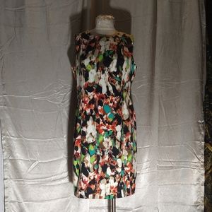 Vintage 90s Calvin Klein Colorful Graffiti Type Print Sheath Midi Dress Sz 10. R
